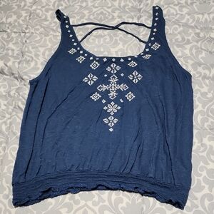Blue Embroidered Women's Top